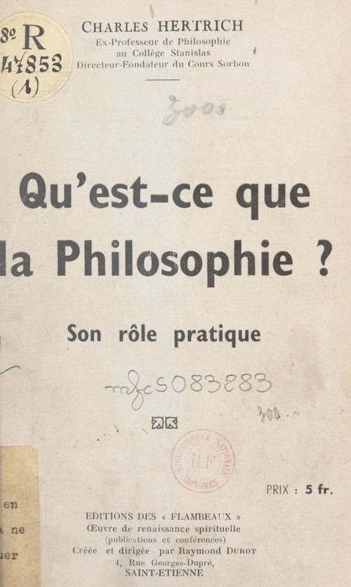 Couverture ebook de Qu'est-ce que la philosophie ? Son rôle pratique, de Charles Hertrich