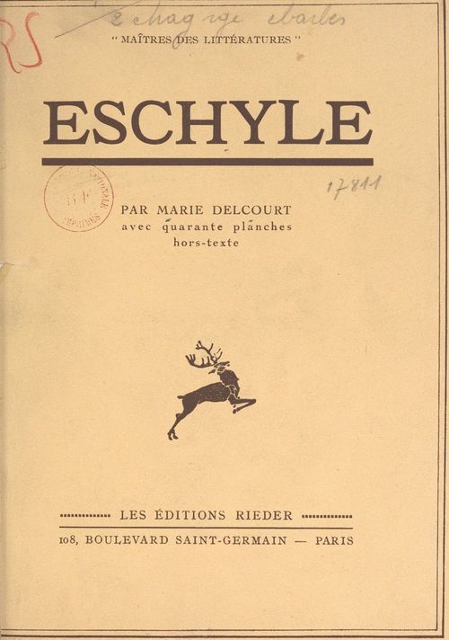ebook cover of Eschyle, by Marie Delcourt