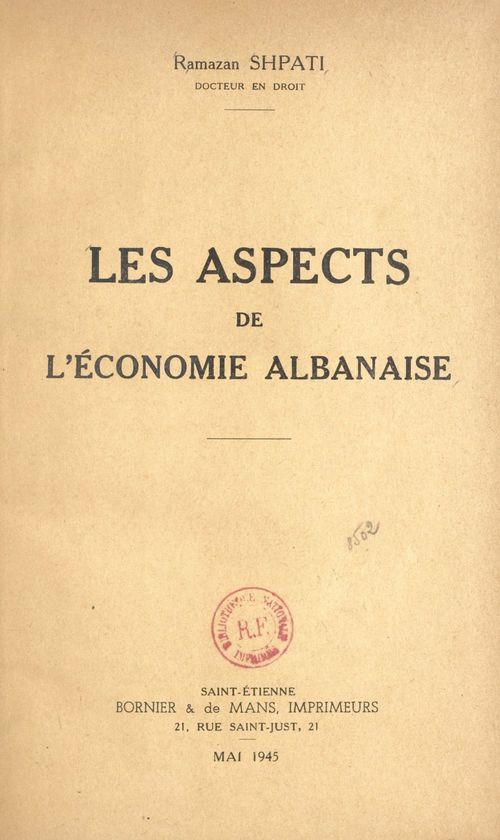 Couverture ebook de Les aspects de l'économie albanaise, de Ramazan Shpati