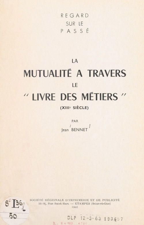 ebook cover of La mutualité à travers le "Livre des métiers" (XIIIe siècle), by Jean Bennet