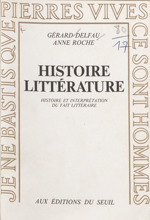 Couverture ebook de Histoire, littérature, de Delfau, Roche