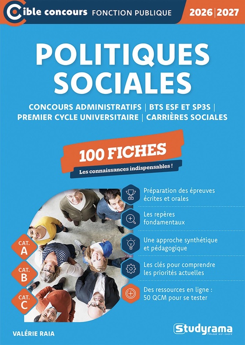 ebook cover of Politiques sociales - 100 fiches - Catégories A, B et C - Édition 2026-2027, by Valérie Raïa
