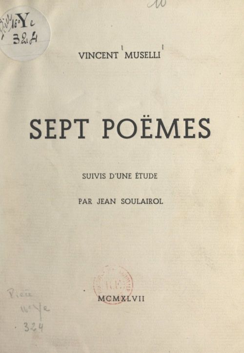Couverture ebook de Sept poèmes, de Jean Soulairol, Vincent Muselli