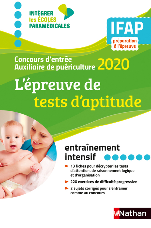 Couverture ebook de L'épreuve de tests d'aptitude - Concours Auxiliaire de Puériculture 2020 IFAP - (EFL3) - 2019, de Elisabeth Simonin