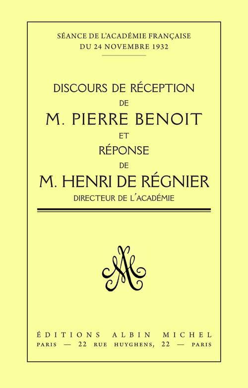Couverture ebook de Discours de réception à l'Académie française, de Pierre Benoit