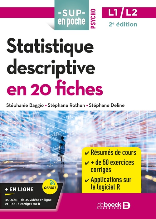 ebook cover of Statistique descriptive en 20 fiches : Licence 1 et Licence 2, by Stéphanie Baggio, Stéphane Rothen, Stéphane Deline