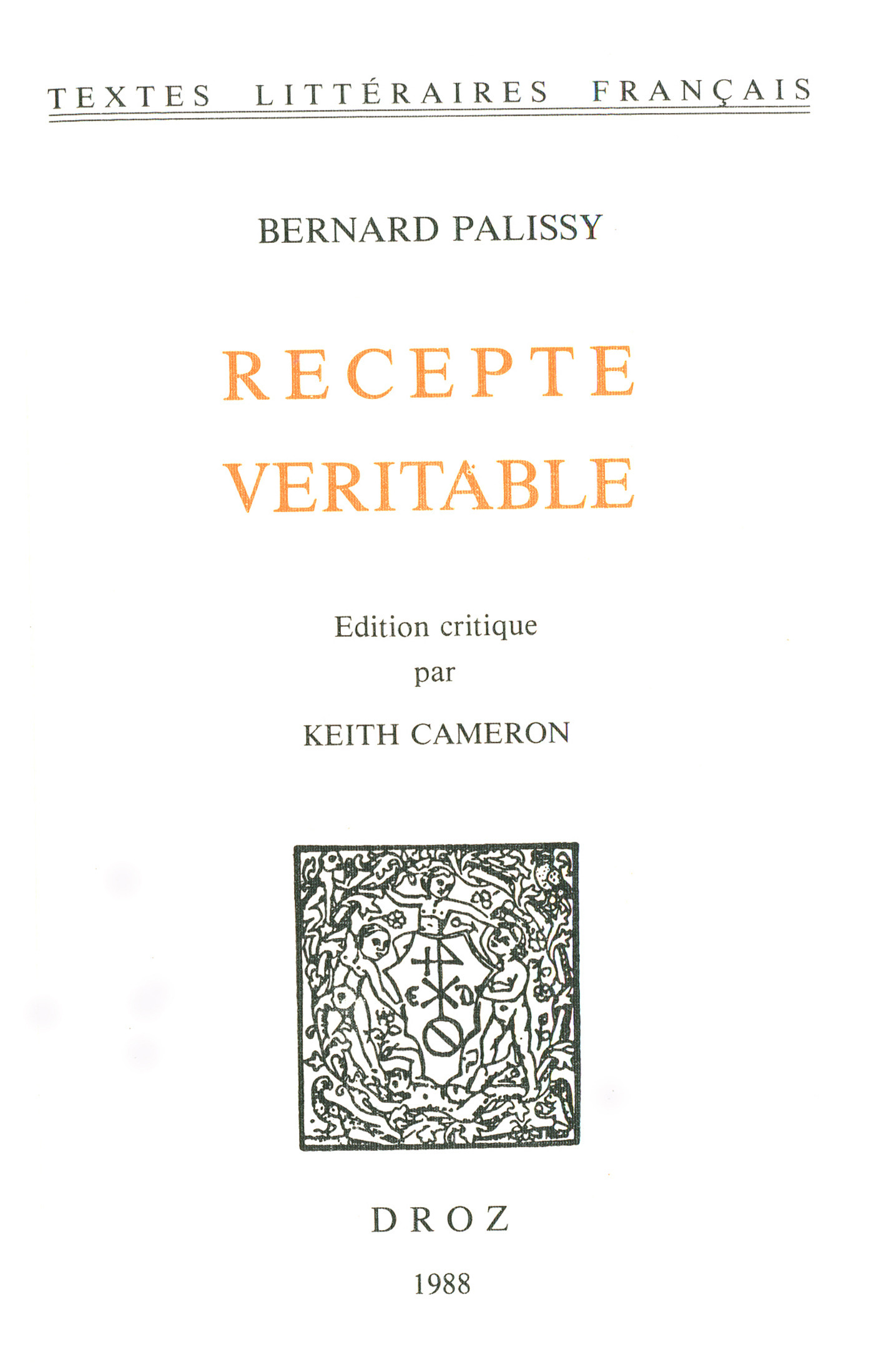Couverture ebook de Recepte véritable, de Palissy Bernard