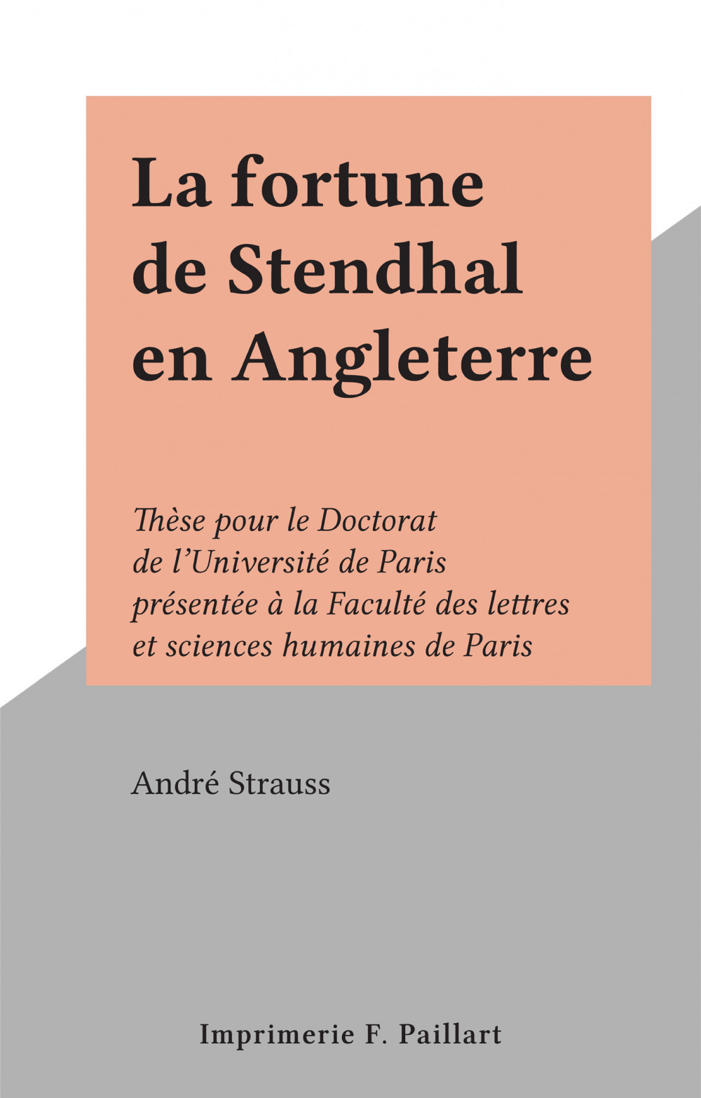 Couverture ebook de La fortune de Stendhal en Angleterre, de Andre Strauss
