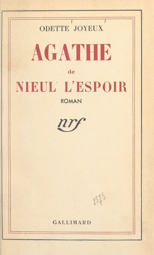 Couverture ebook de Agathe de Nieul l'Espoir, de Odette Joyeux