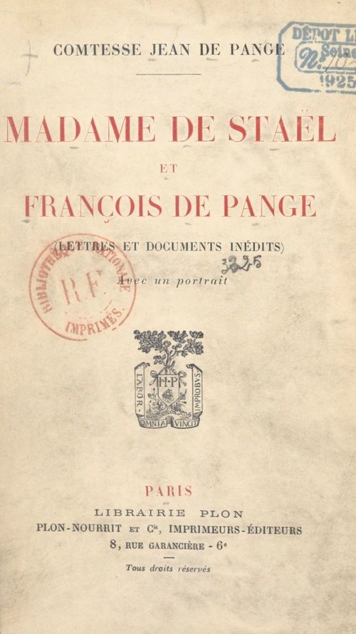 Couverture ebook de Madame de Staël et François de Pange, de Pauline de Pange