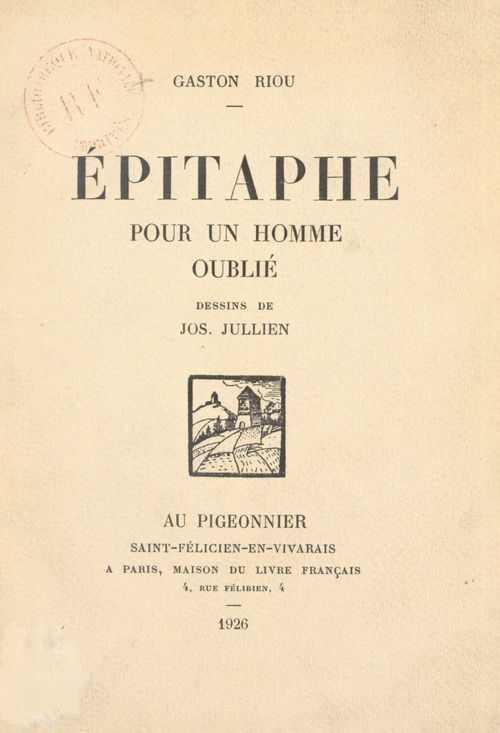 Couverture ebook de Épitaphe pour un homme oublié, de Gaston Riou