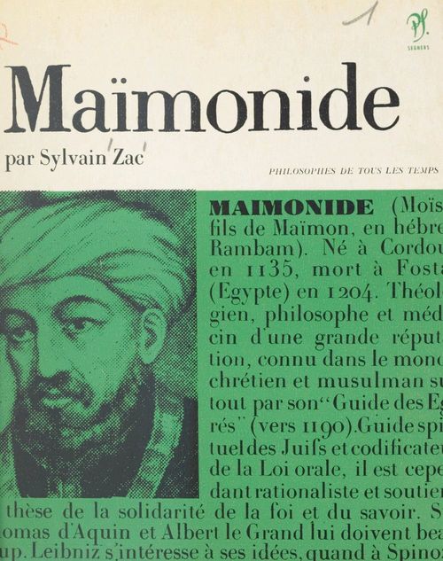 Couverture ebook de Maïmonide, de Sylvain Zac