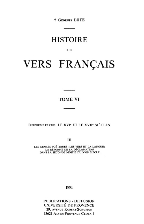 Couverture ebook de Histoire du vers français. Tome VI, de Georges Lote