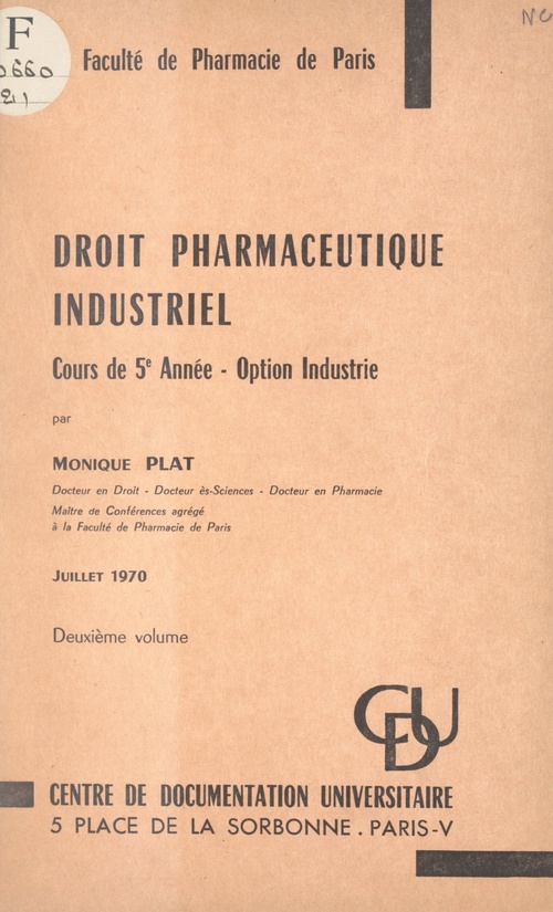 ebook cover of Droit pharmaceutique industriel (2), by Monique Plat