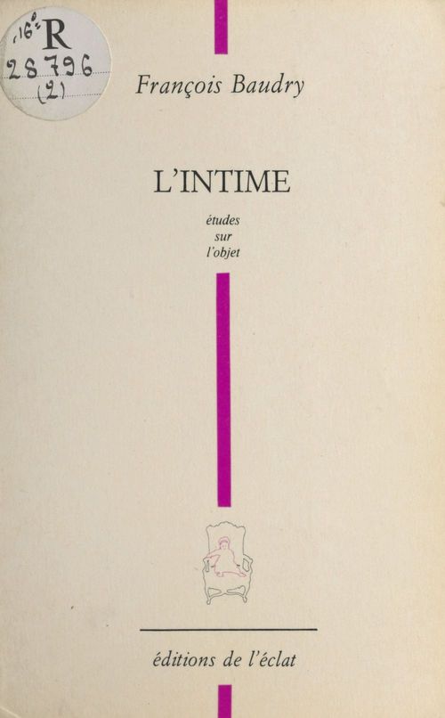 Couverture ebook de L'Intime : études sur l'objet, de Baudry