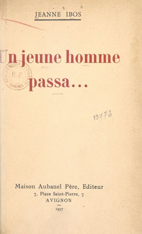 ebook cover of Un jeune homme passa..., by Jeanne Ibos