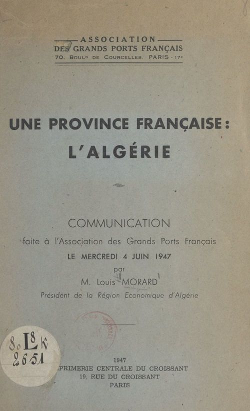 Couverture ebook de Une province française : l'Algérie, de Louis Morard