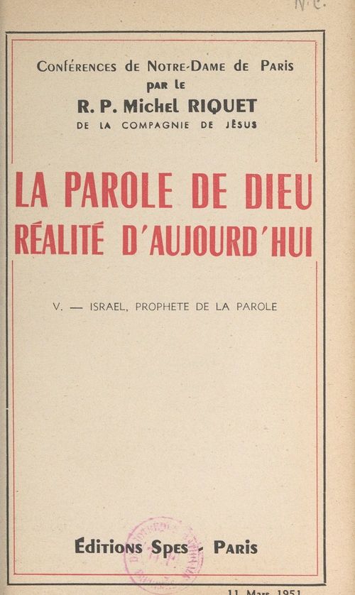 Couverture ebook de La parole de Dieu, réalité d'aujourd'hui (5). Israël, prophète de la parole, de Michel Riquet