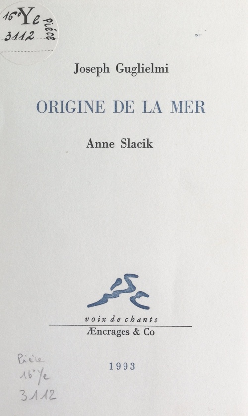 ebook cover of Origine de la mer, by Joseph Guglielmi