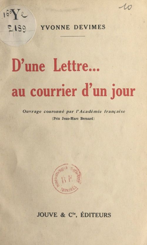 ebook cover of D'une lettre... au courrier d'un jour, by Yvonne Devimes