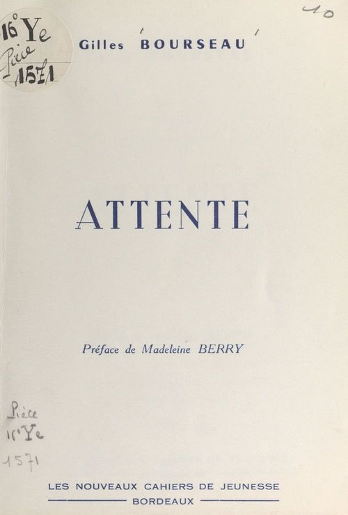 Couverture ebook de Attente, de Gilles Bourseau