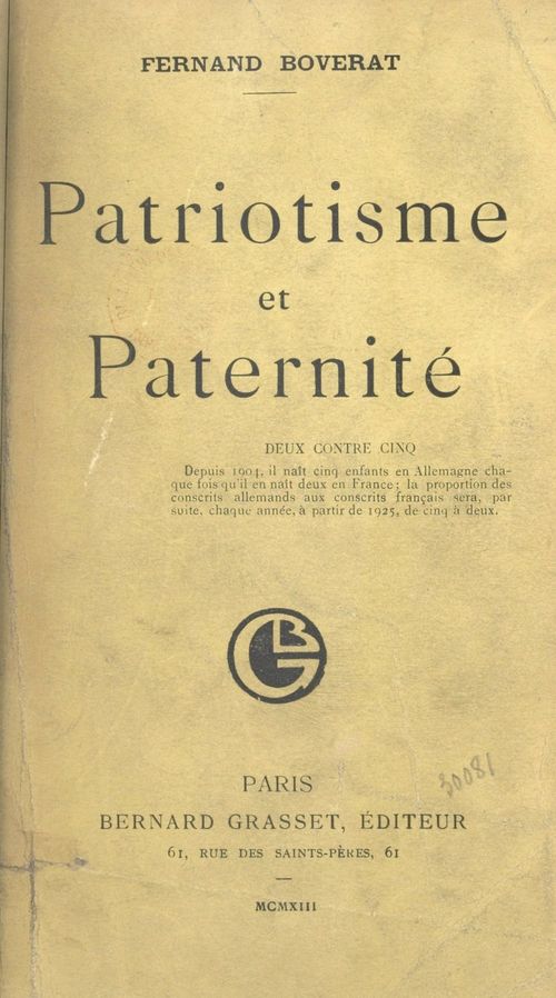 Couverture ebook de Patriotisme et paternité, de Fernand Boverat