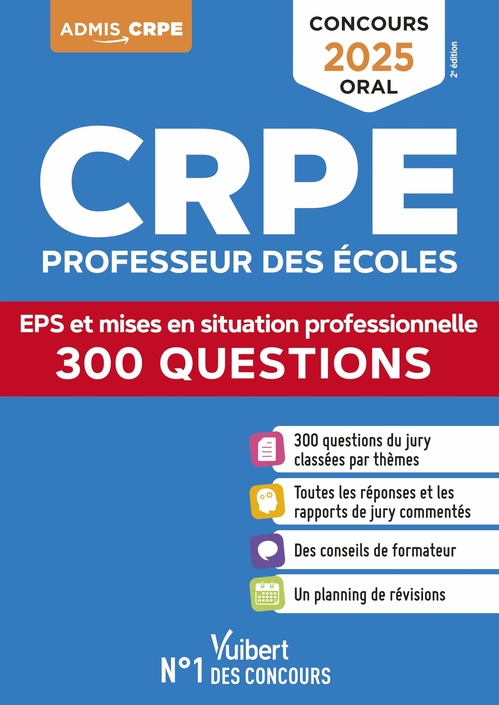 Couverture ebook de CRPE 2025 - 300 questions sur l'EPS et les mises en situation professionnelle (M2), de Haimo Groenen, Marc Loison