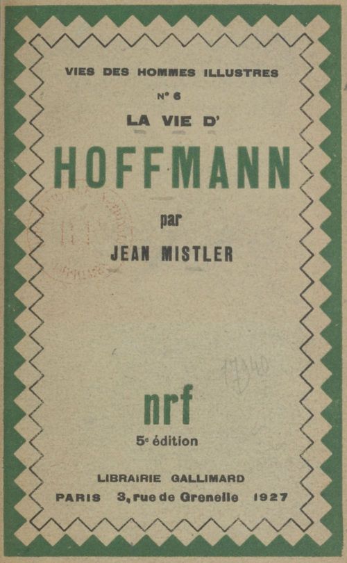 ebook cover of La vie d'Hoffmann, by Jean Mistler