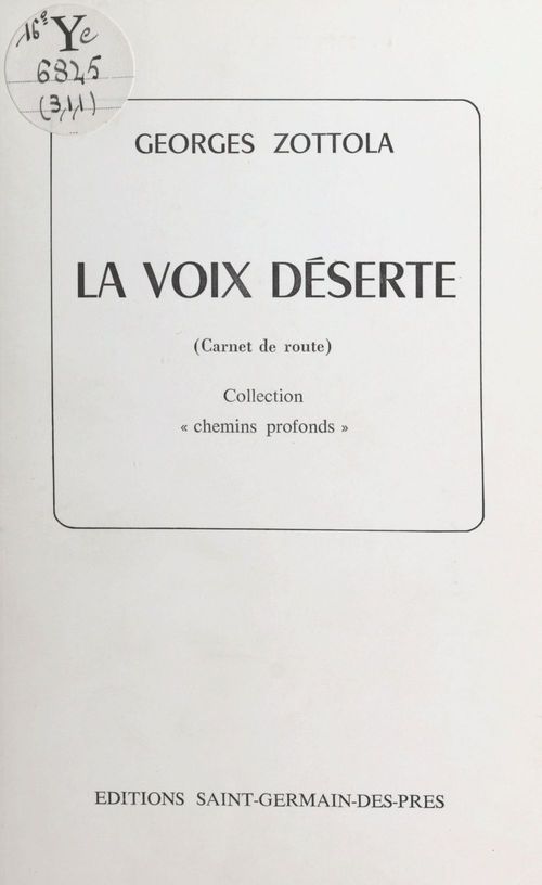 ebook cover of La voix déserte, by Georges Zottola
