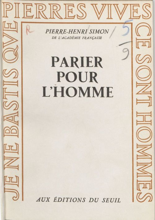 Couverture ebook de Parier pour l'homme, de Pierre-henri Simon