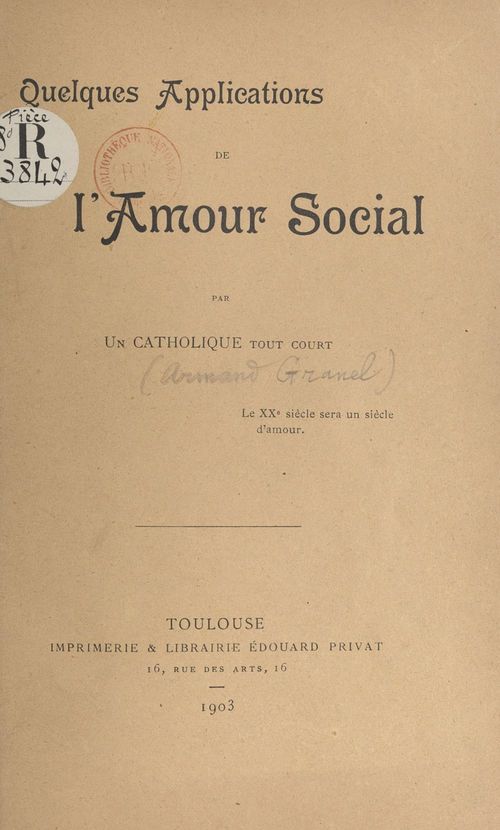 Couverture ebook de Quelques applications de l'amour social, de Armand Granel