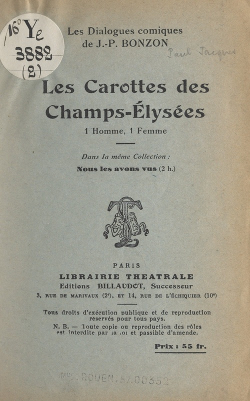 Couverture ebook de Les carottes des Champs-Élysées, de Paul-jacques Bonzon