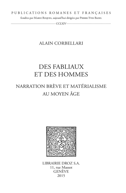 ebook cover of Des fabliaux et des hommes, by Alain Corbellari