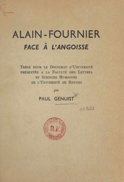 ebook cover of Alain-Fournier face à l'angoisse, by Paul Genuist
