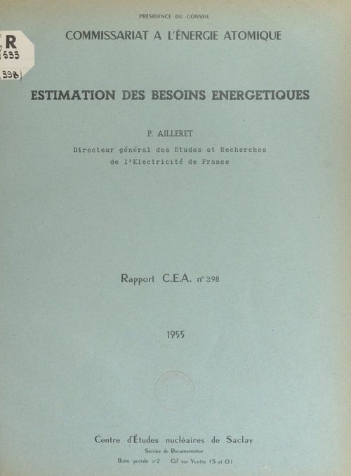 Couverture ebook de Estimation des besoins énergétiques, de Pierre Ailleret