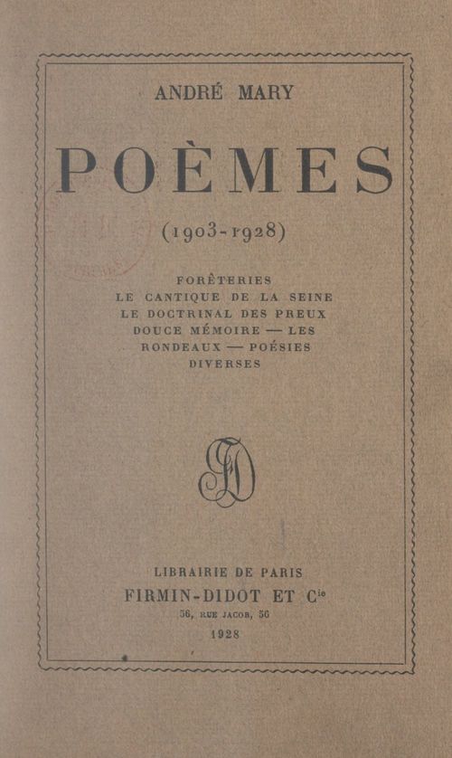 ebook cover of Poèmes (1903-1928), by Andre Mary