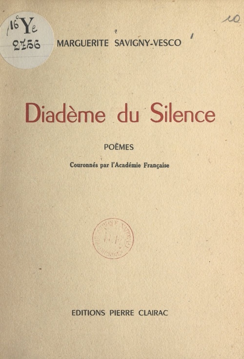 ebook cover of Diadème du silence, by Marguerite Savigny-Vesco