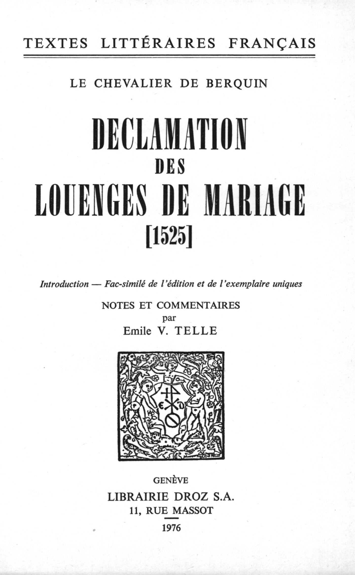 ebook cover of Déclamation des louenges de mariage : 1525, by De Berquin Louis