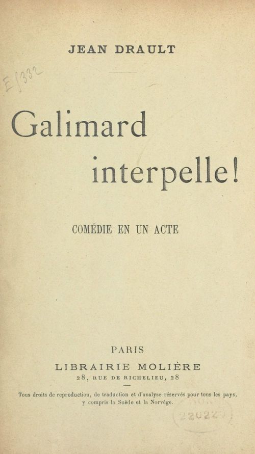 Couverture ebook de Galimard interpelle !, de Jean Drault