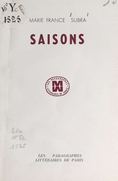 Couverture ebook de Saisons, de Marie-France Subra