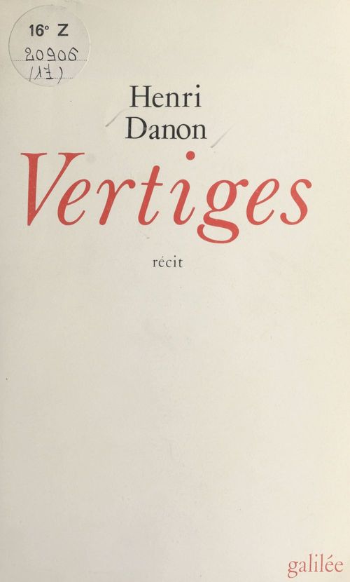ebook cover of Vertiges, by Henri Danon