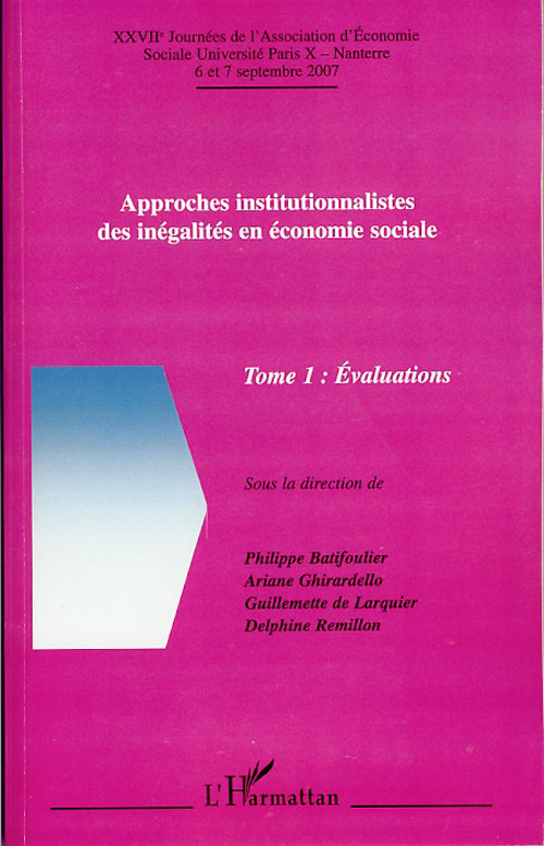Couverture ebook de Approches institutionnalistes des inégalités en économie sociale, de Collectif