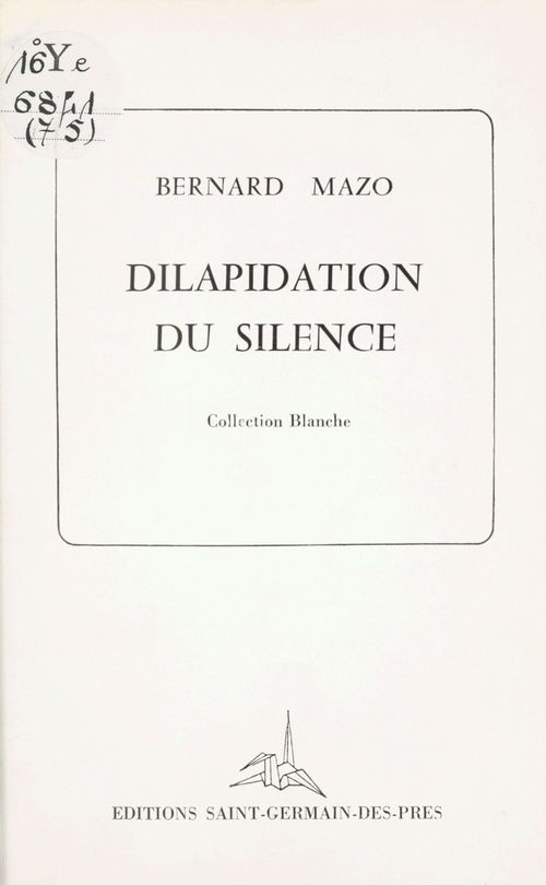 ebook cover of Dilapidation du silence, by Bernard Mazo
