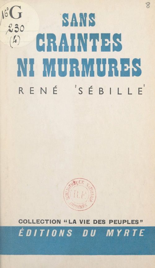 Couverture ebook de Sans craintes ni murmures, de Rene Sebille
