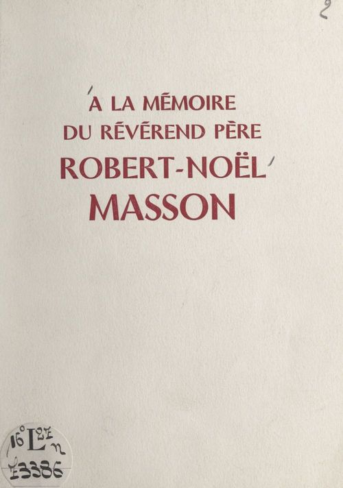 Couverture ebook de À la mémoire du révérend père Robert-Noël Masson, de Yvonne Pirat
