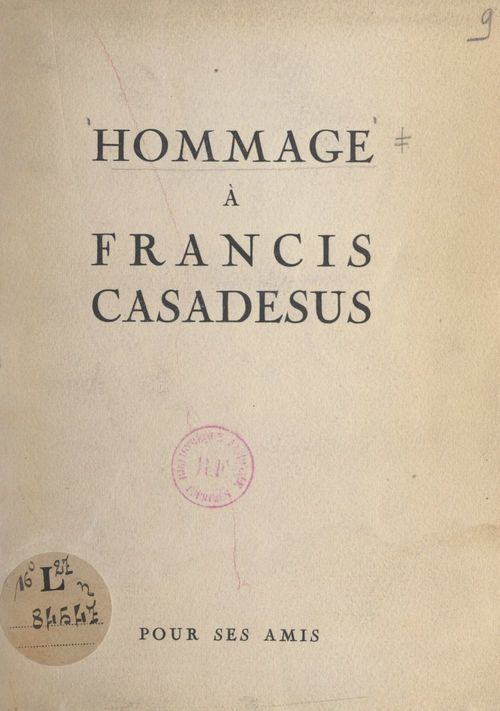 Couverture ebook de Hommage à Francis Casadesus, de Collectif, Les Amis De Francis Casadesus