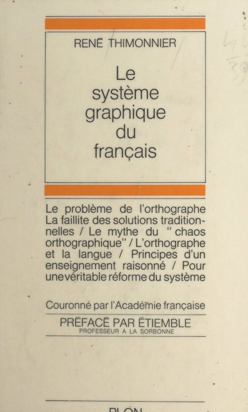 Couverture ebook de Le système graphique du français, de Rene Thimonnier