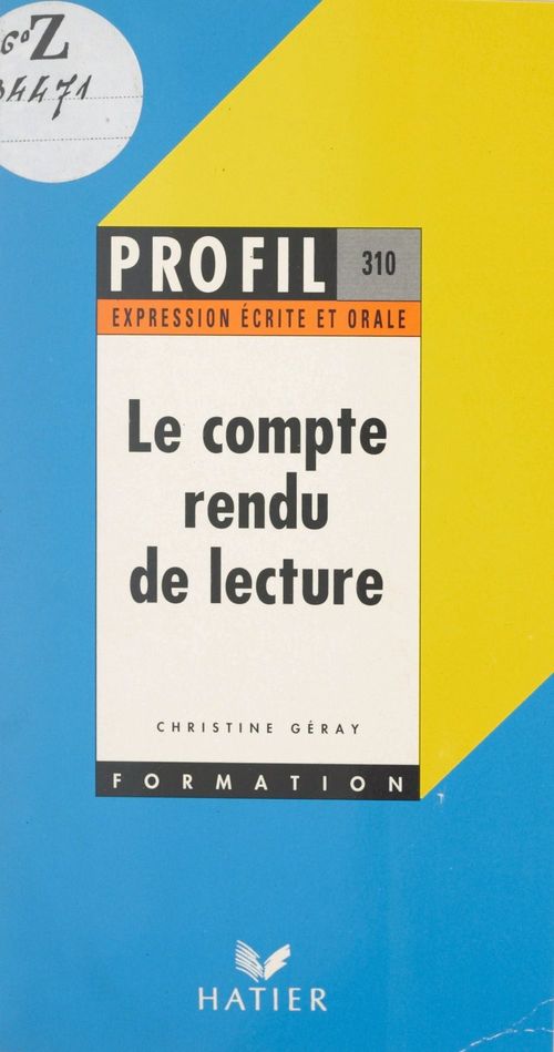 Couverture ebook de Le compte rendu de lecture, de Géray Christine