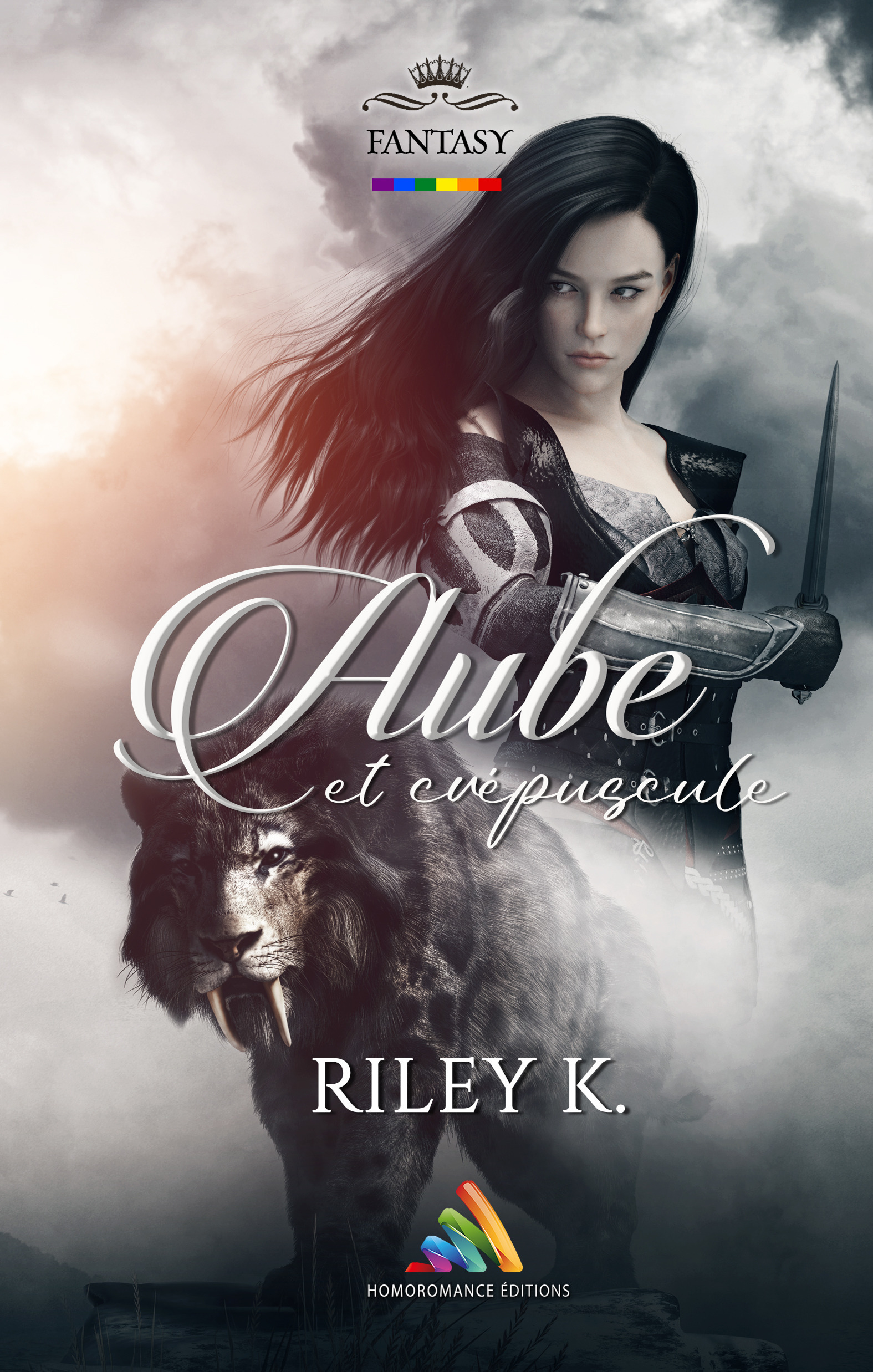 Couverture ebook de Aube et crépuscule | Roman lesbien, livre lesbien - romance fantastique FxF, de Riley K.