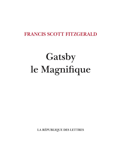 ebook cover of Gatsby le Magnifique, by Francis Scott Fitzgerald